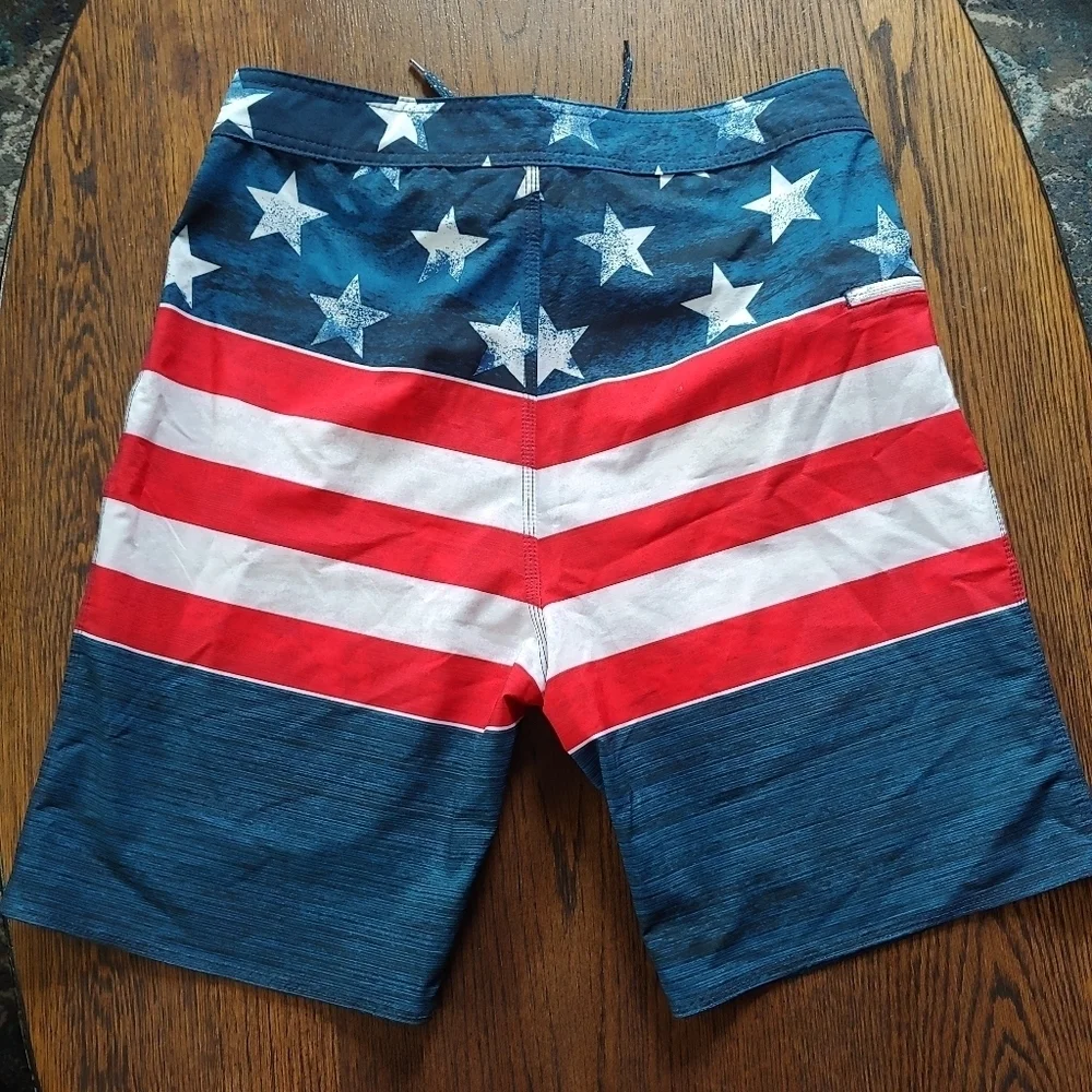 Burnside American Flag Flat Front Board Swimming Shorts Size Men's 30